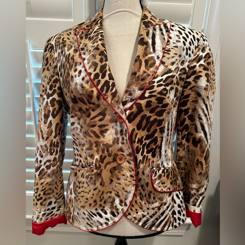 ESCADA Sport Women Leopard Animal Print Red Trim Blazer Jacket 38/M